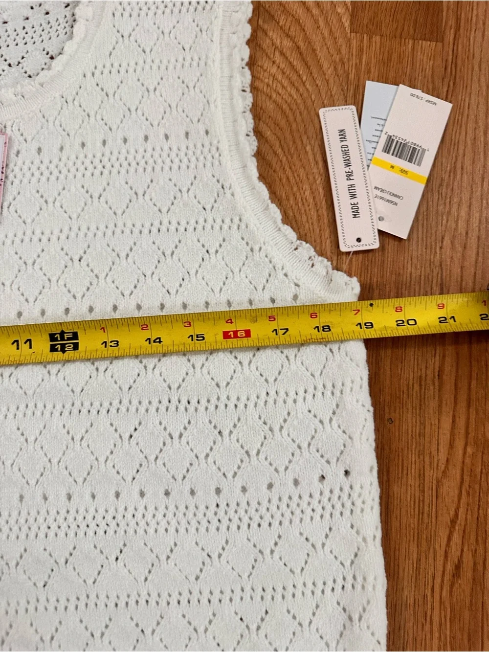 Nanette Lepore White Crochet Knit Tank with Eyelet Ruffle Hem
